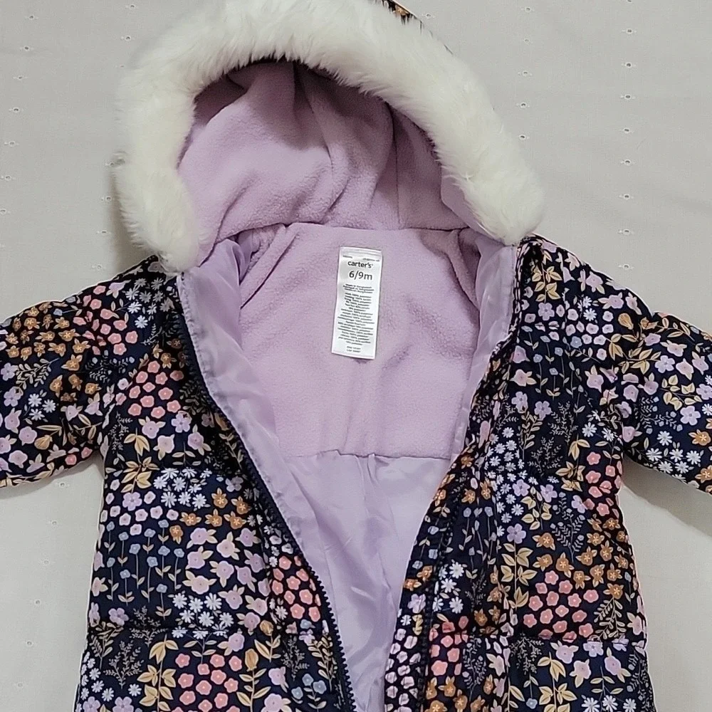 Carters Baby Girl Floral Hooded Bunting Snowsuit Navy‎ Pink 6-9M CT-SZ1726 AD
